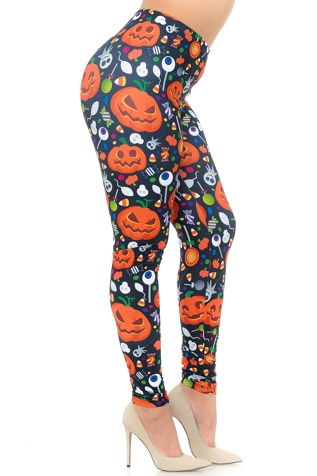 Wholesale Creamy Soft Pumpkins and Halloween Candy Plus Size Leggings - USA Fashion
