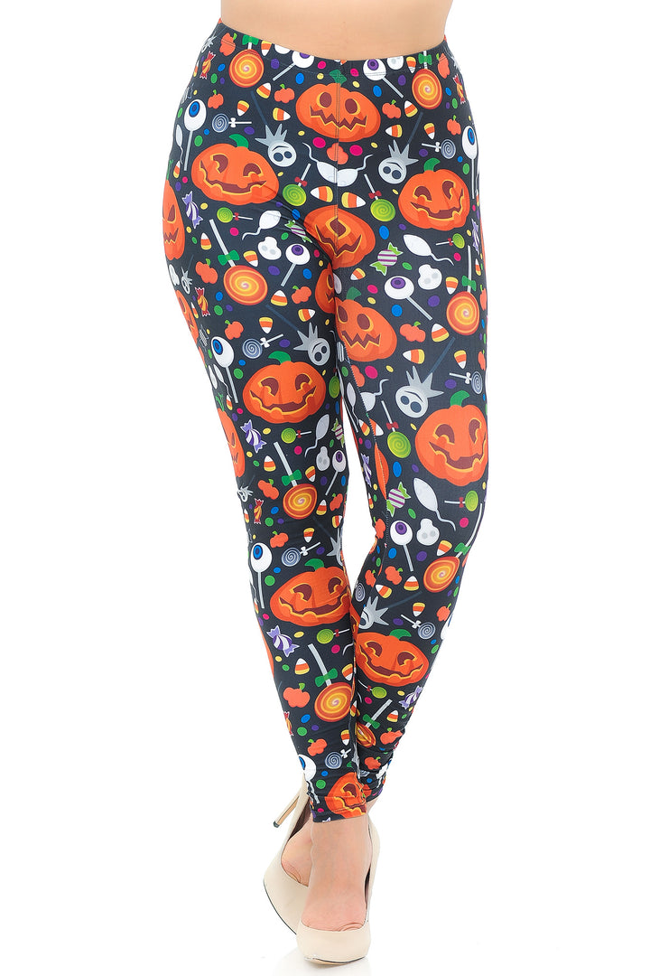 Wholesale Creamy Soft Pumpkins and Halloween Candy Plus Size Leggings - USA Fashion