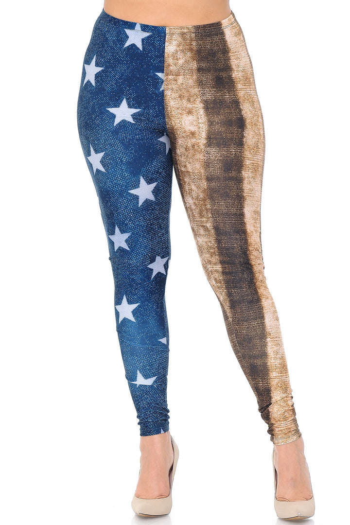 Wholesale Creamy Soft Vintage USA Flag Plus Size Leggings - USA Fashion