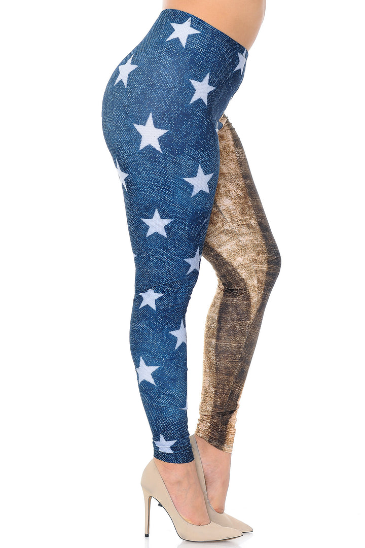 Wholesale Creamy Soft Vintage USA Flag Plus Size Leggings - USA Fashion