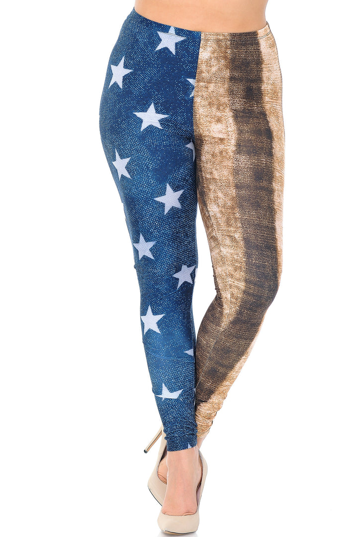 Wholesale Creamy Soft Vintage USA Flag Plus Size Leggings - USA Fashion