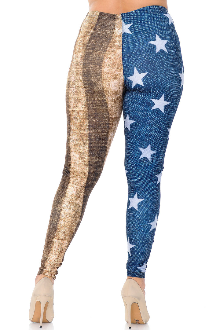 Wholesale Creamy Soft Vintage USA Flag Plus Size Leggings - USA Fashion