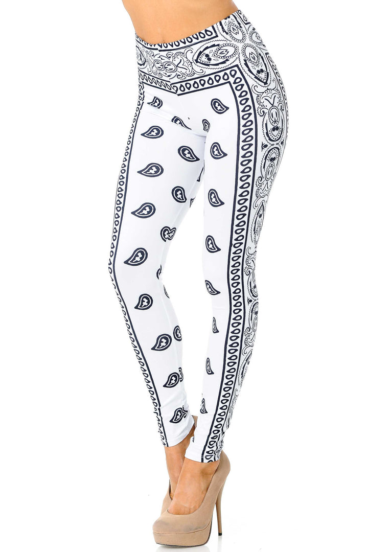 Wholesale Creamy Soft White Bandana Plus Size Leggings - USA Fashion
