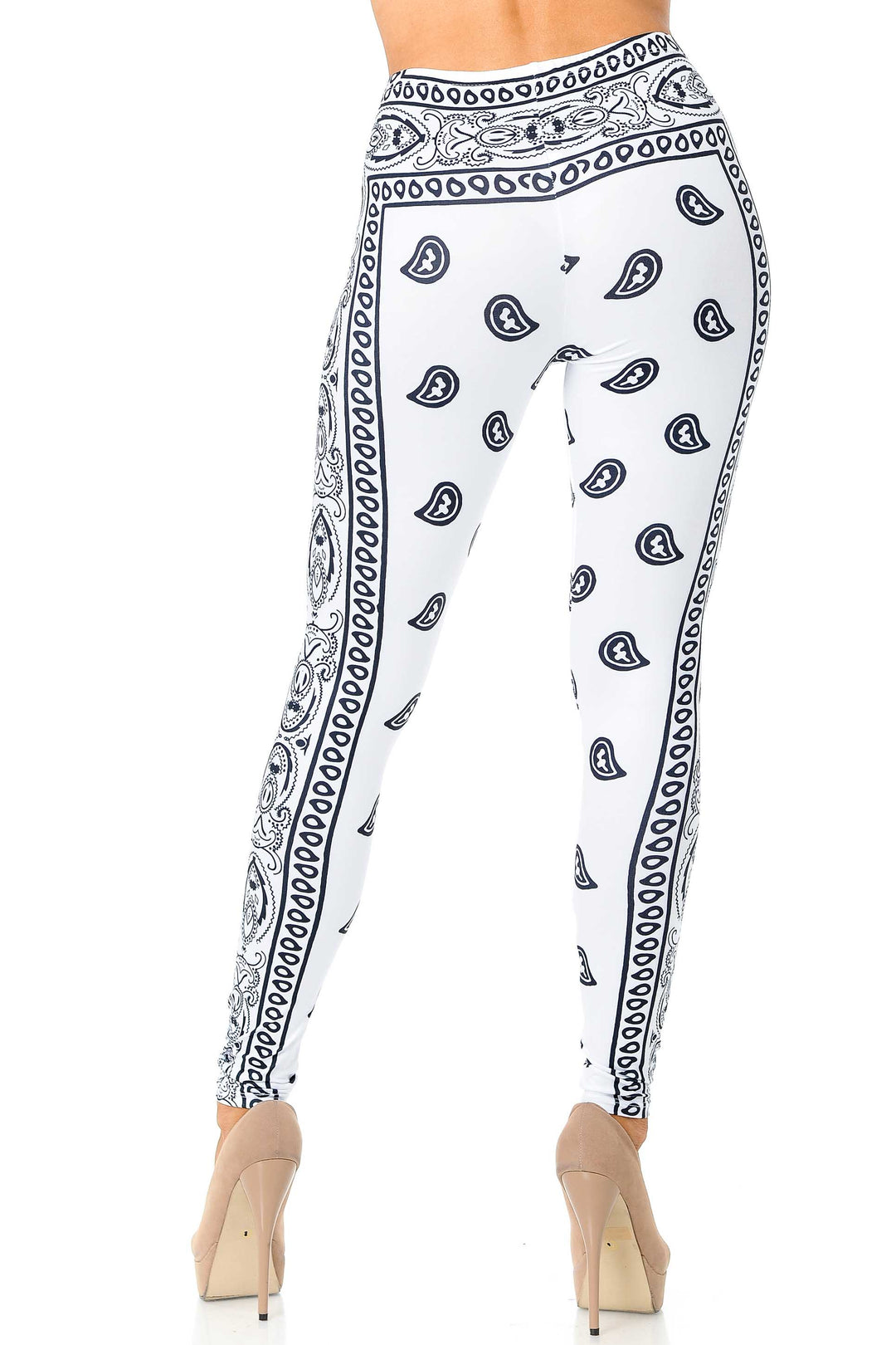 Wholesale Creamy Soft White Bandana Plus Size Leggings - USA Fashion