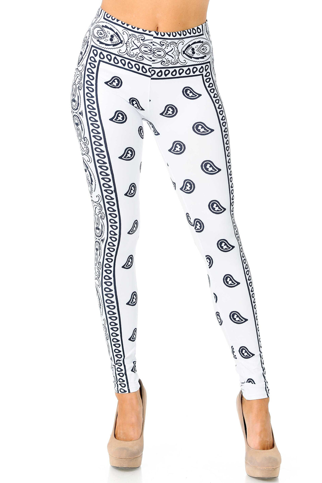 Wholesale Creamy Soft White Bandana Plus Size Leggings - USA Fashion