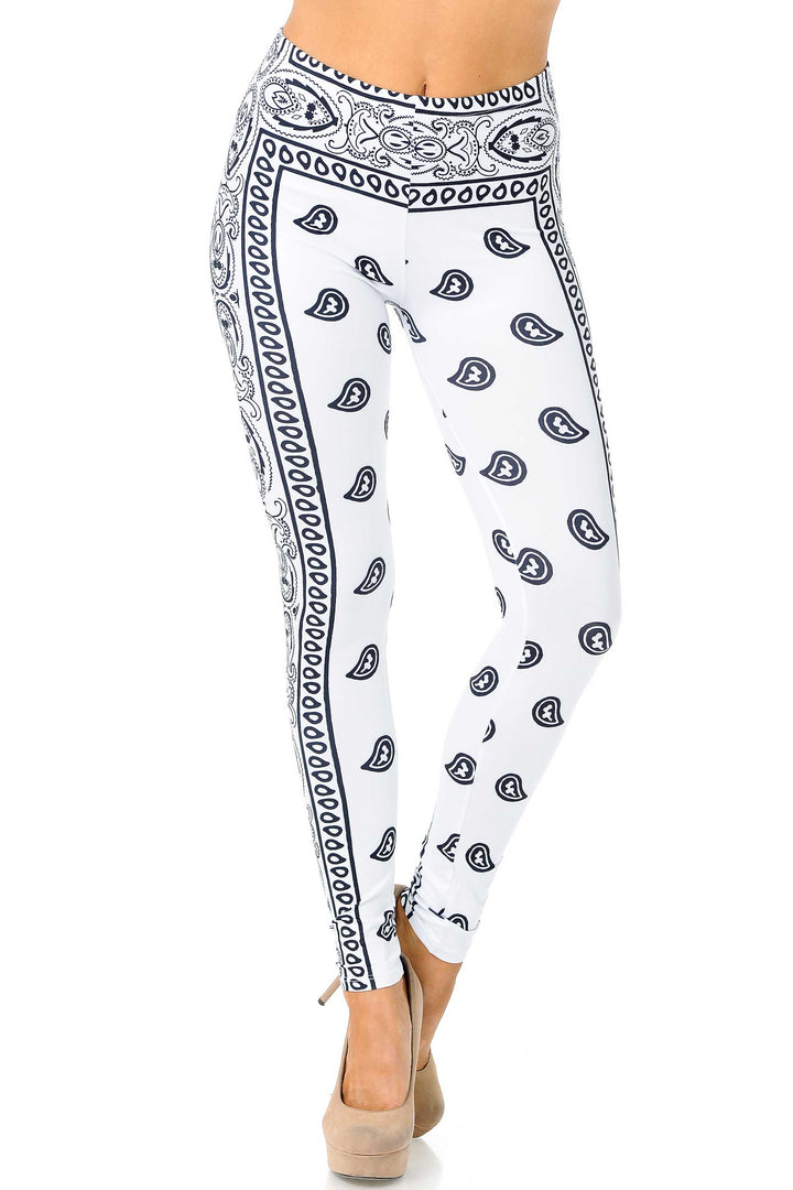 Wholesale Creamy Soft White Bandana Plus Size Leggings - USA Fashion