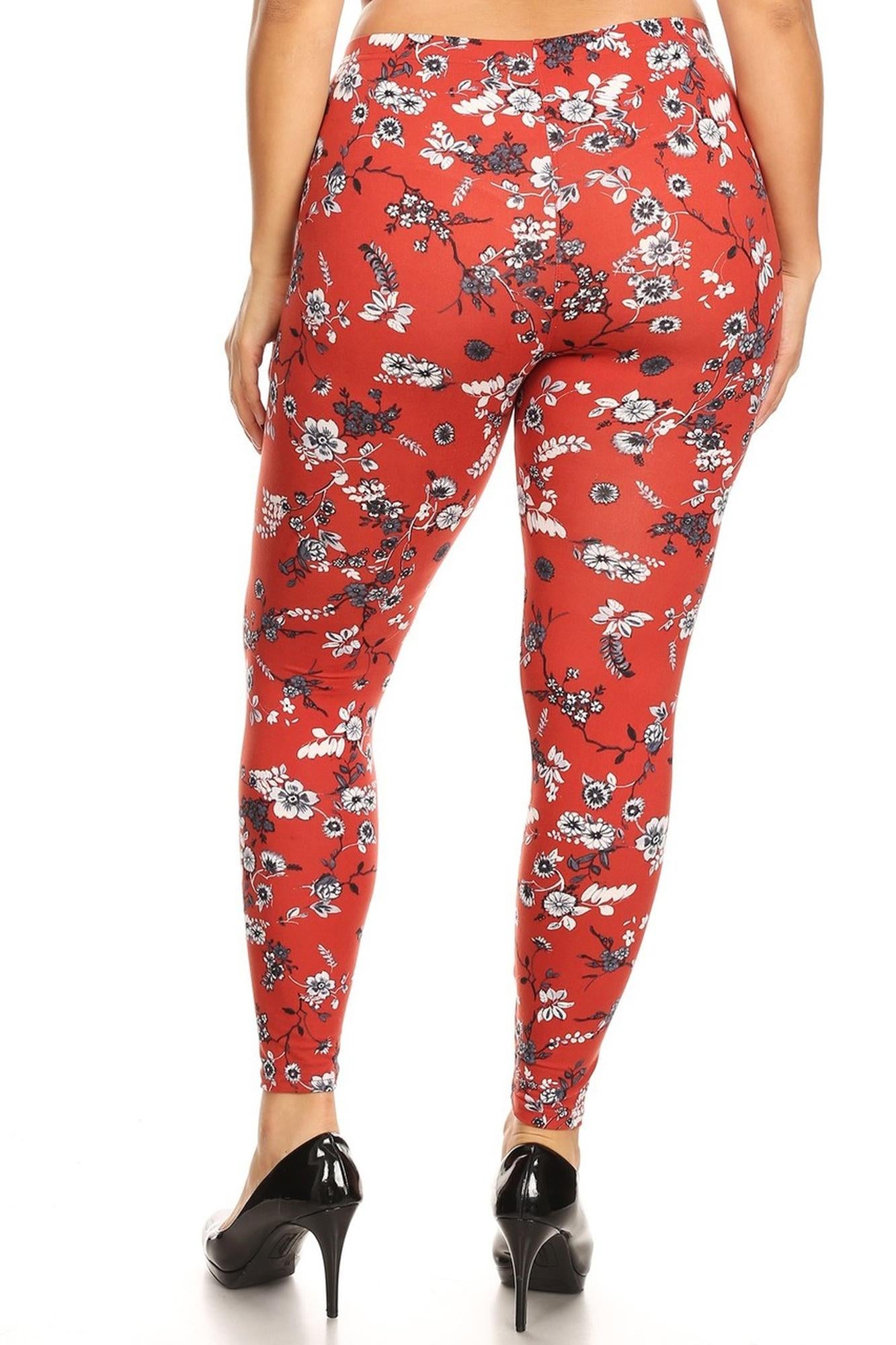 Wholesale Buttery Smooth Ruby Red Spring Floral Plus Size Leggings
