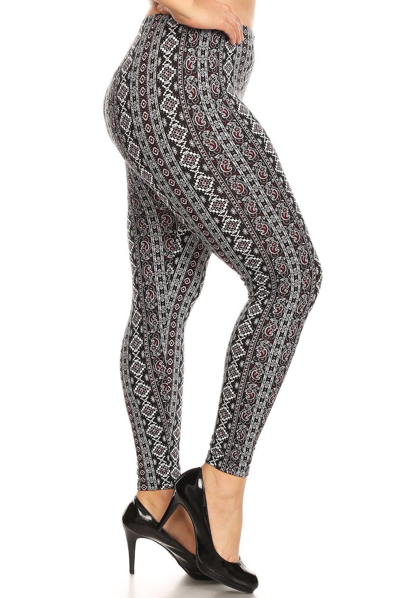 Wholesale Buttery Smooth Vertical Paisley Brocade Plus Size Leggings