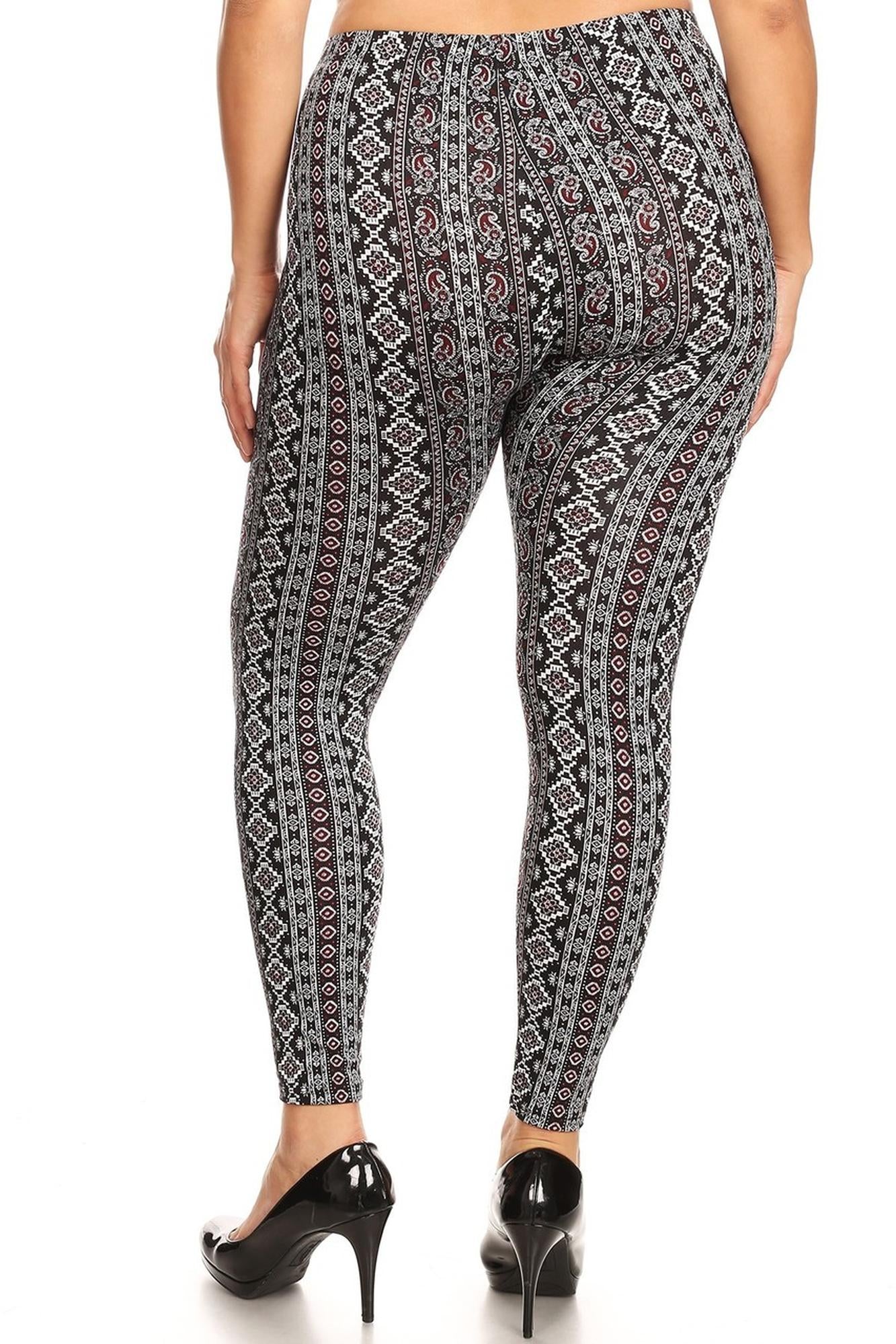 Wholesale Buttery Smooth Vertical Paisley Brocade Plus Size Leggings