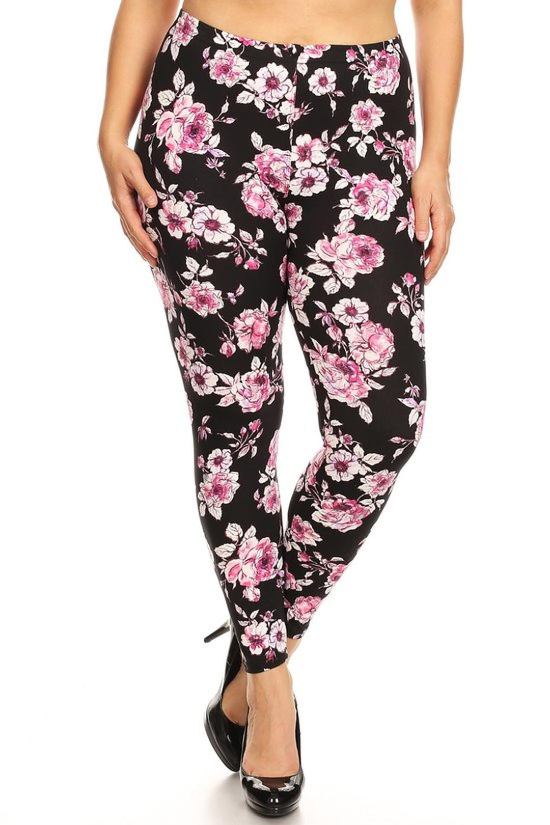 Wholesale Buttery Smooth Decadent Pink Floral Plus Size Leggings