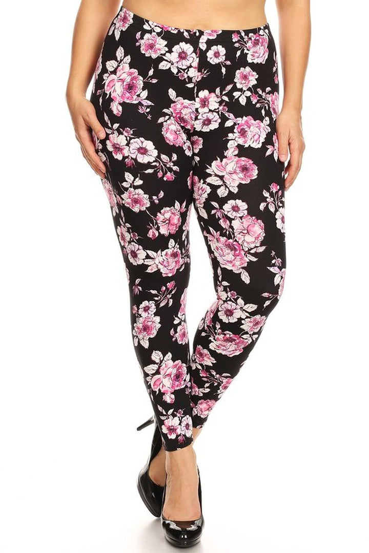 Wholesale Buttery Smooth Decadent Pink Floral Plus Size Leggings