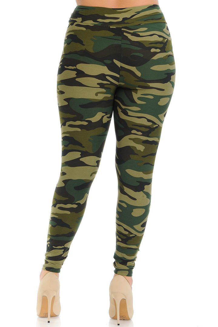 Wholesale Buttery Smooth Green Camouflage High Waisted Plus Size Leggings - EEVEE