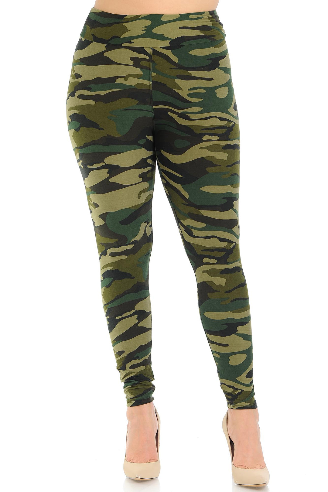 Wholesale Buttery Smooth Green Camouflage High Waisted Plus Size Leggings - EEVEE