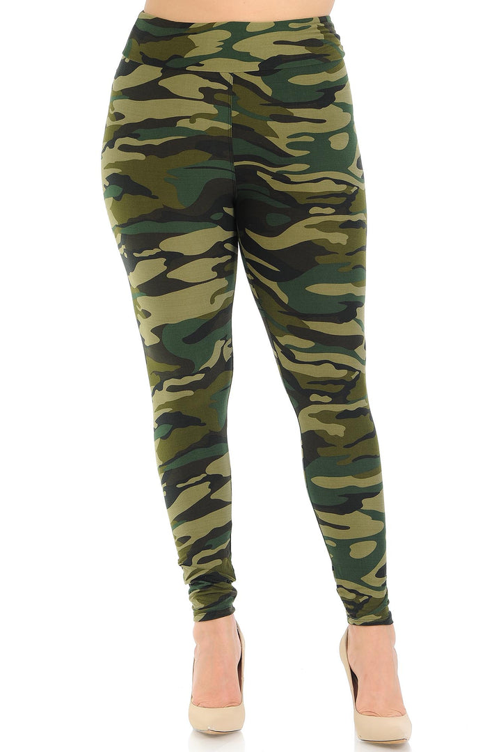 Wholesale Buttery Smooth Green Camouflage High Waisted Plus Size Leggings - EEVEE