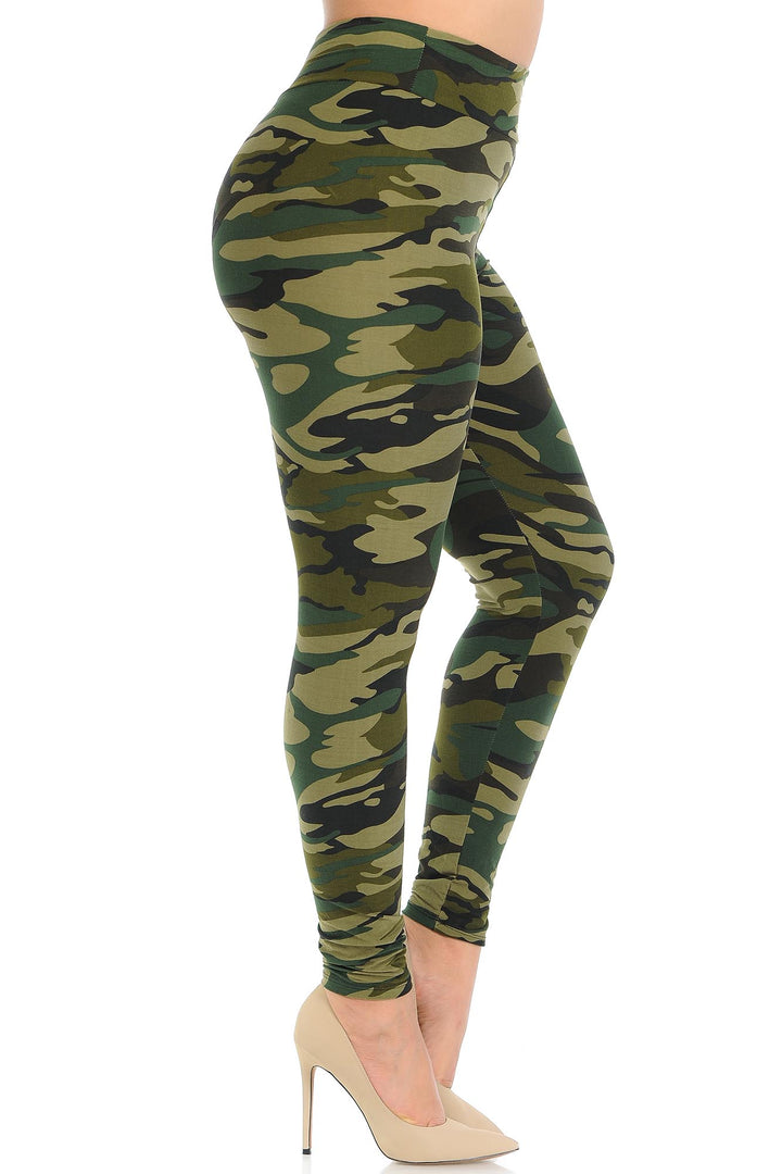 Wholesale Buttery Smooth Green Camouflage High Waisted Plus Size Leggings - EEVEE