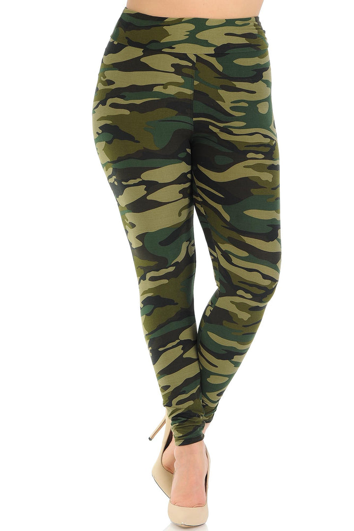Wholesale Buttery Smooth Green Camouflage High Waisted Plus Size Leggings - EEVEE