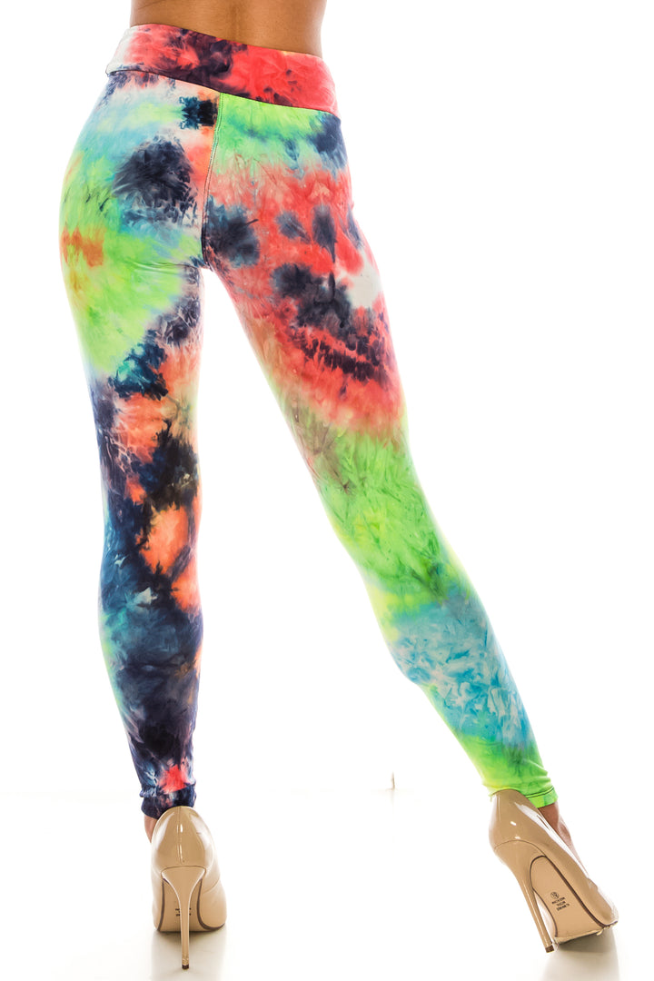 Wholesale Buttery Smooth Summer Yellow Tie Dye High Waisted Leggings - Plus Size