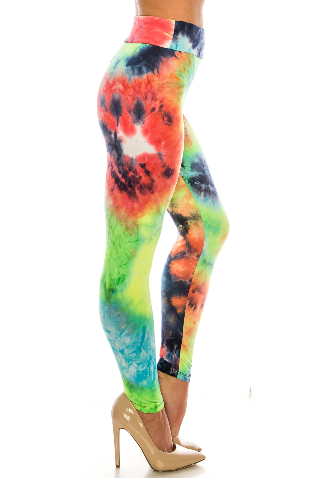 Wholesale Buttery Smooth Summer Yellow Tie Dye High Waisted Leggings - Plus Size