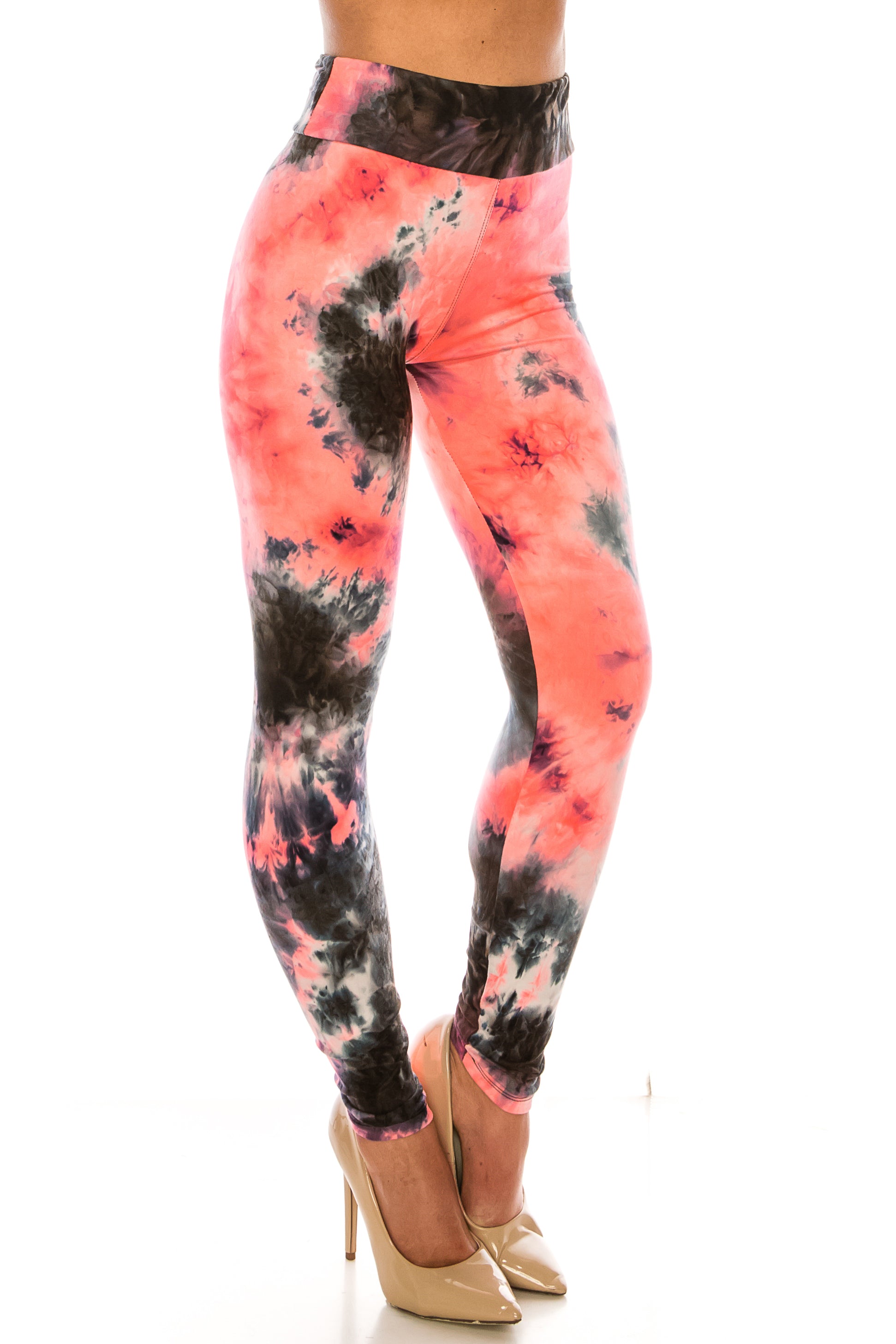 Wholesale Buttery Smooth Coral Tie Dye High Waisted Leggings - Plus Size