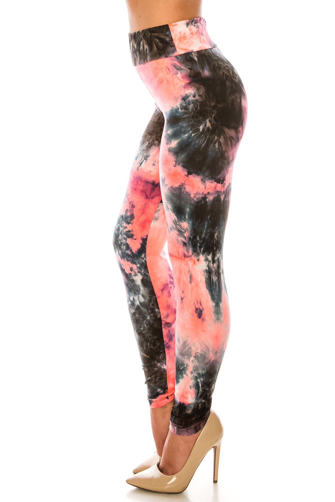 Wholesale Buttery Smooth Coral Tie Dye High Waisted Leggings - Plus Size