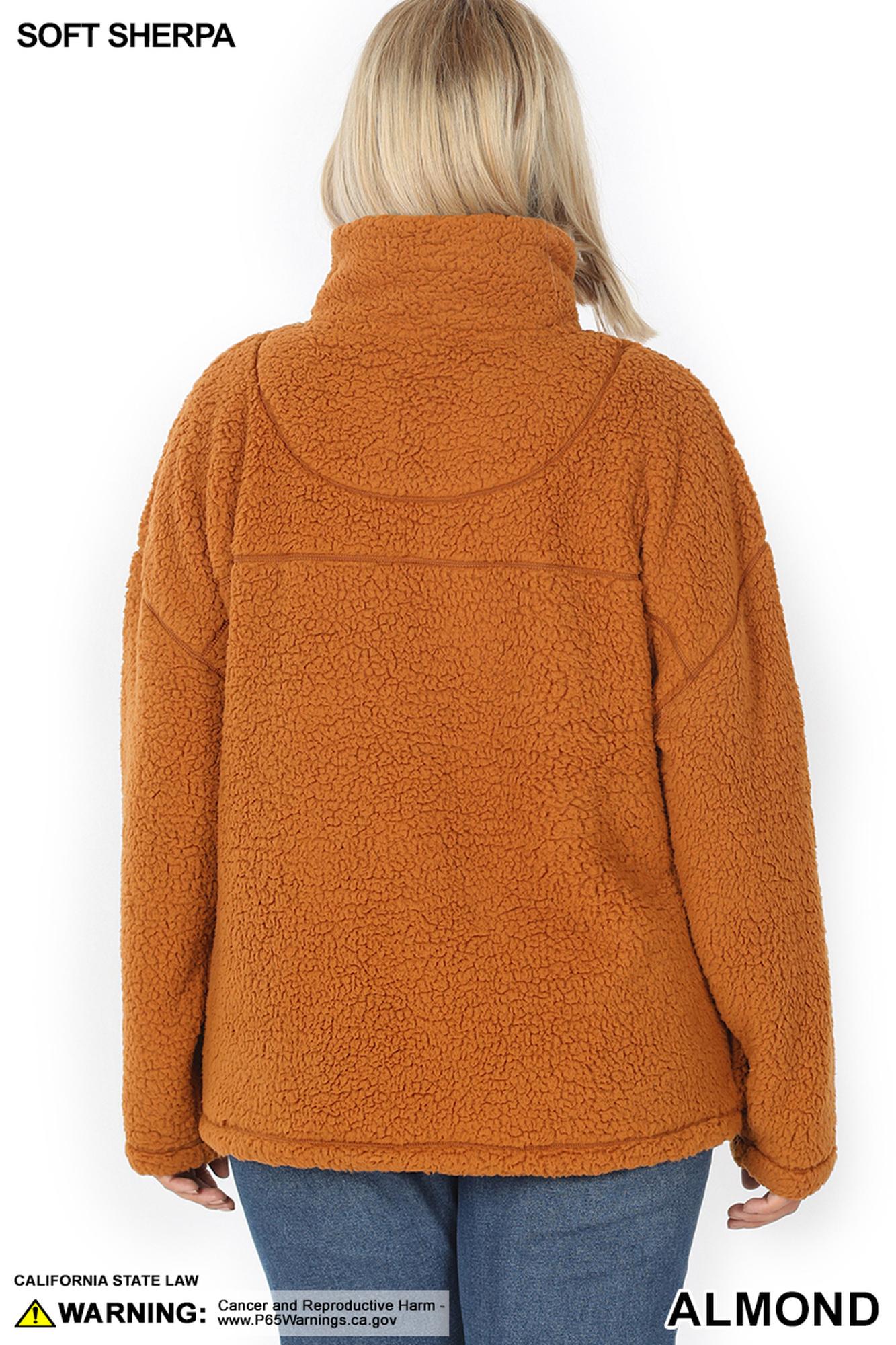 Wholesale Sherpa Half Zip Plus Size Pullover with Side Pockets