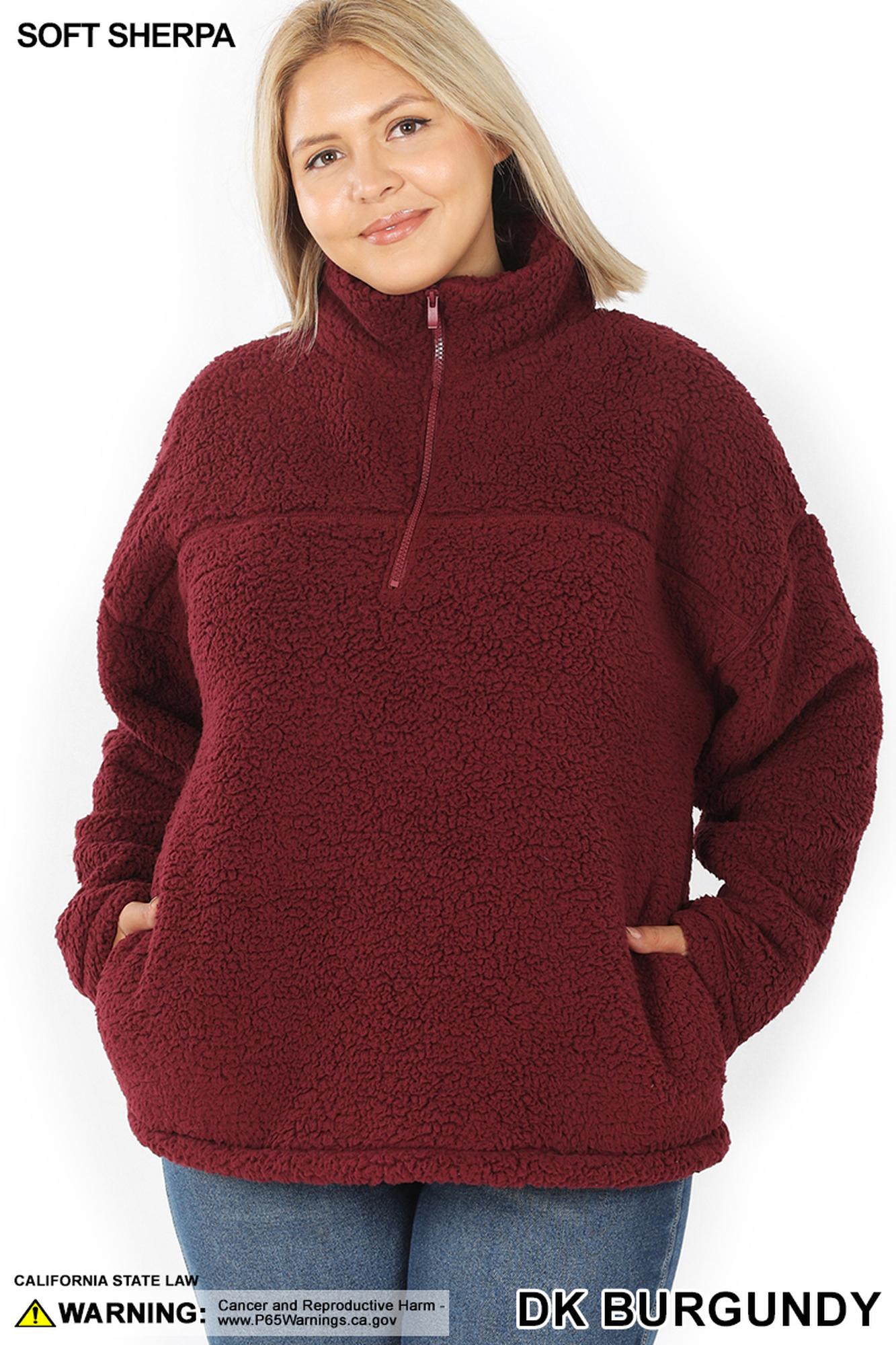 Wholesale Sherpa Half Zip Plus Size Pullover with Side Pockets