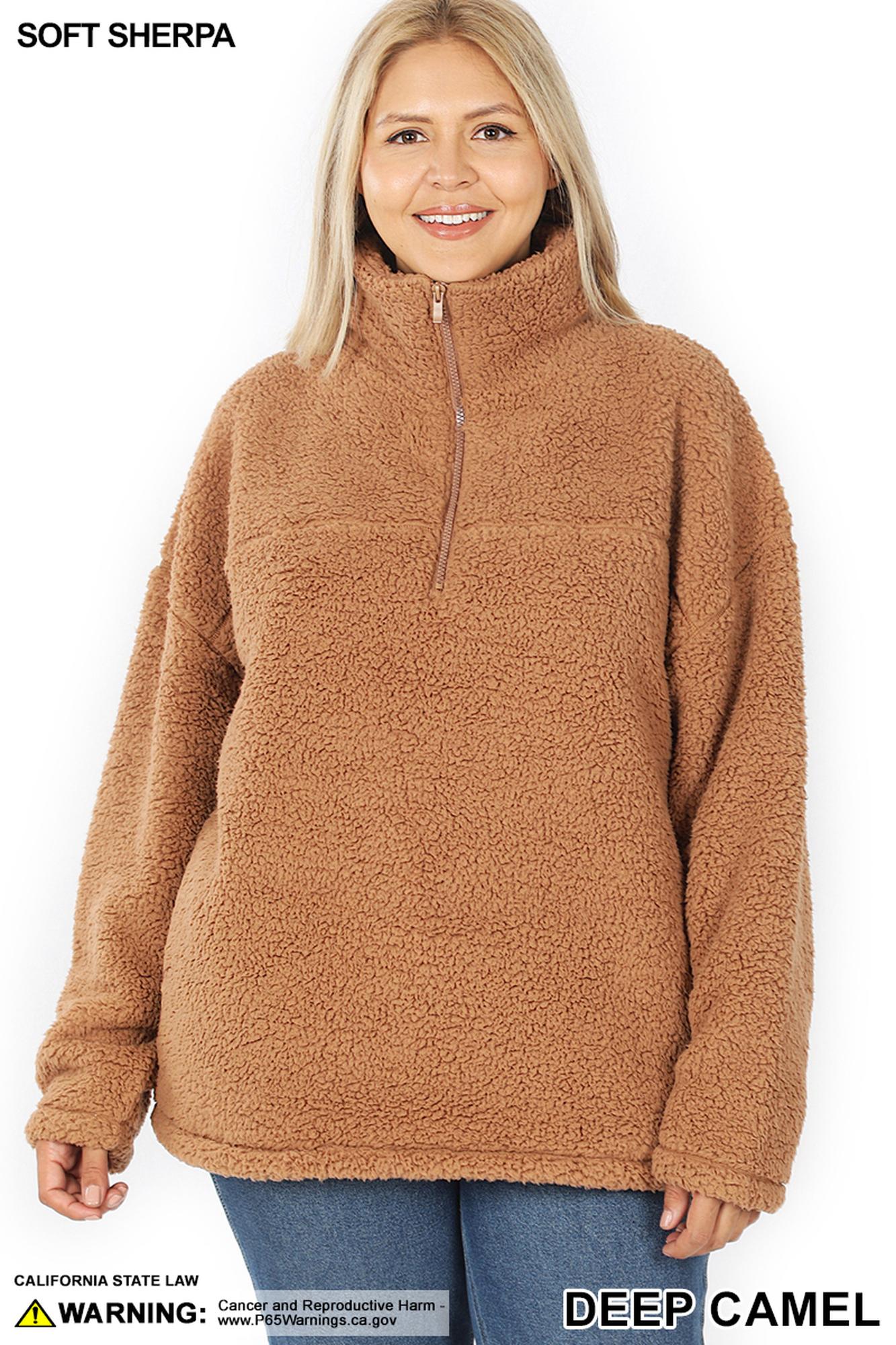 Wholesale Sherpa Half Zip Plus Size Pullover with Side Pockets