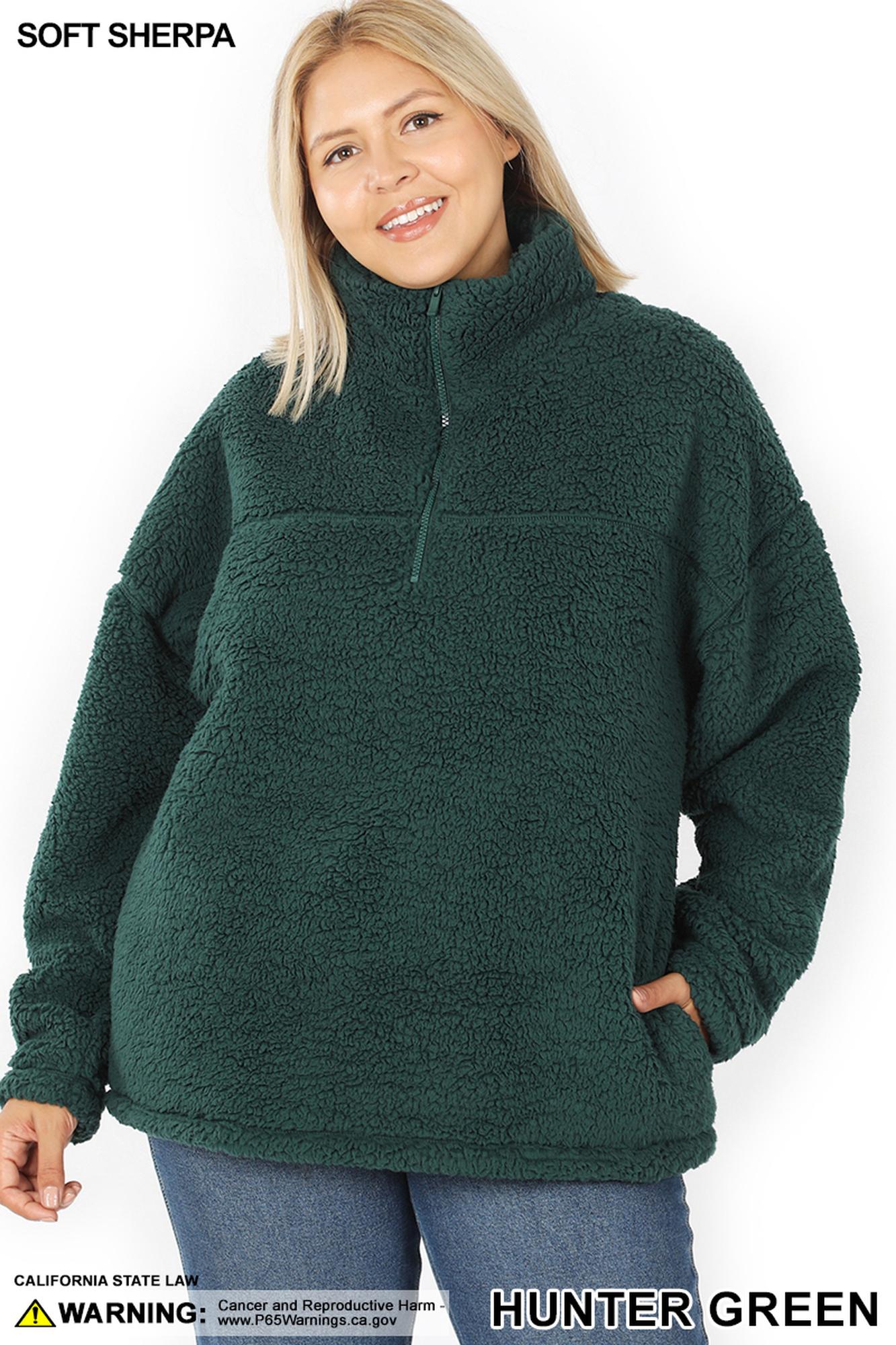 Wholesale Sherpa Half Zip Plus Size Pullover with Side Pockets