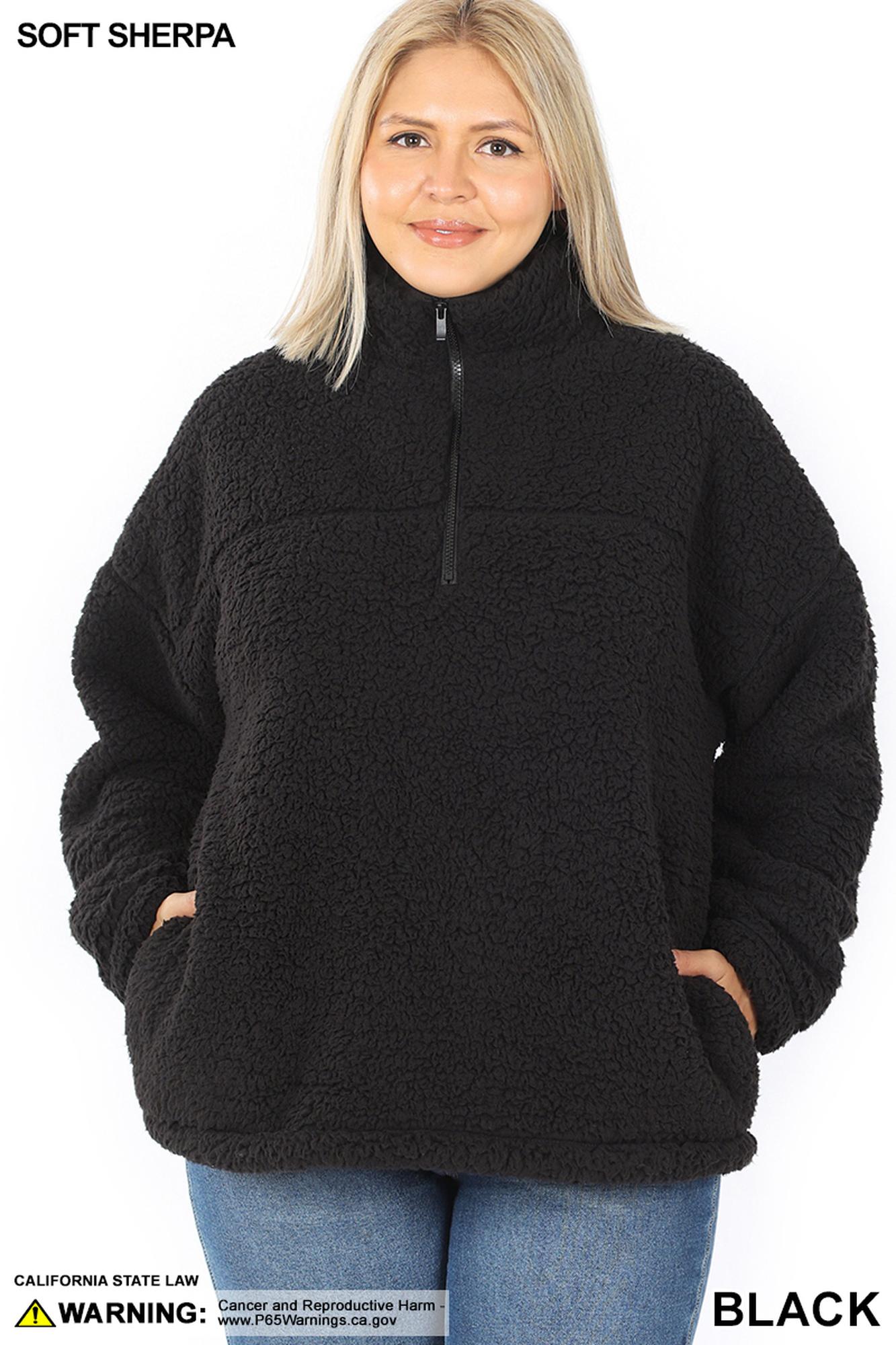 Wholesale Sherpa Half Zip Plus Size Pullover with Side Pockets