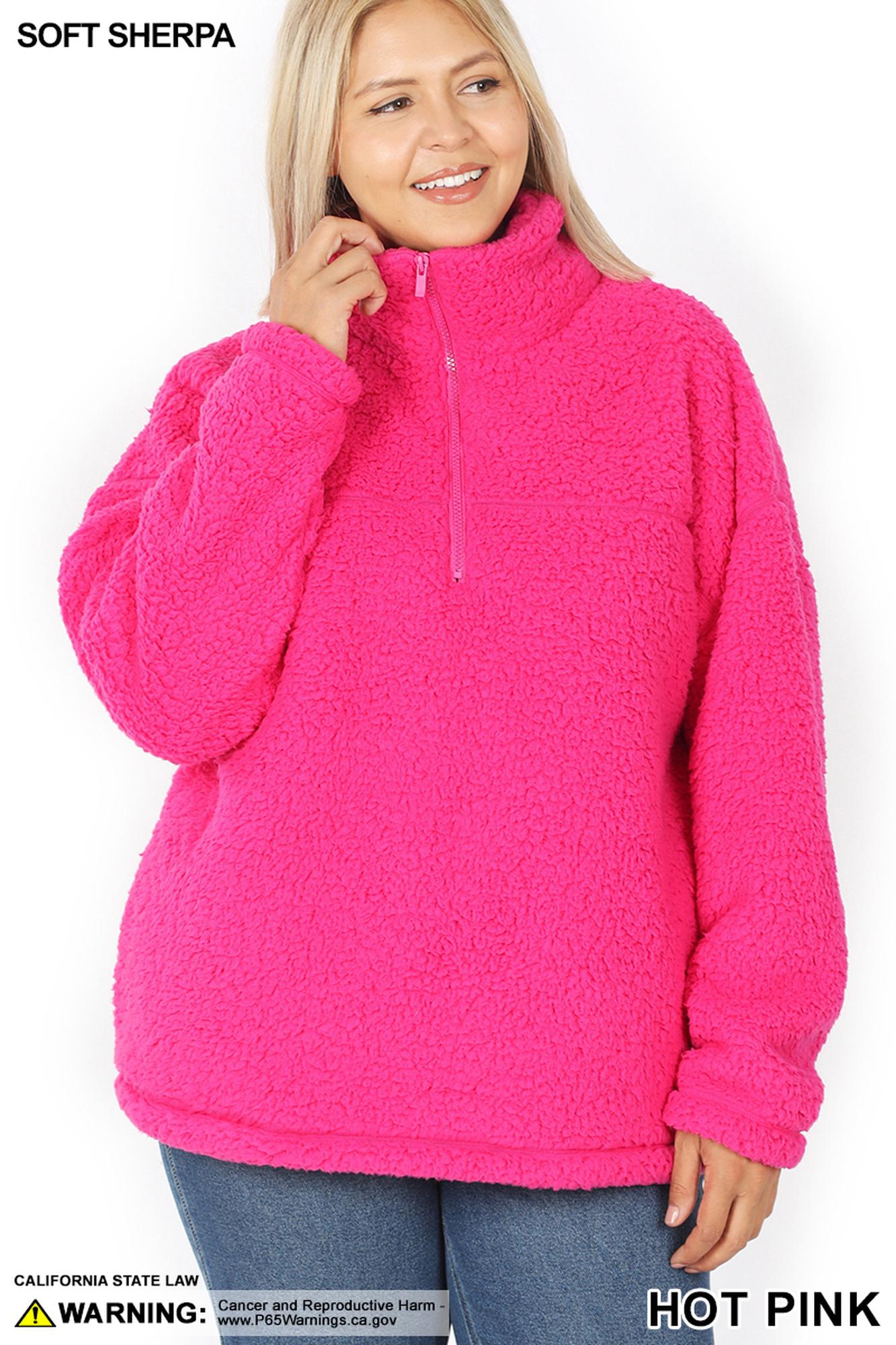 Wholesale Sherpa Half Zip Plus Size Pullover with Side Pockets