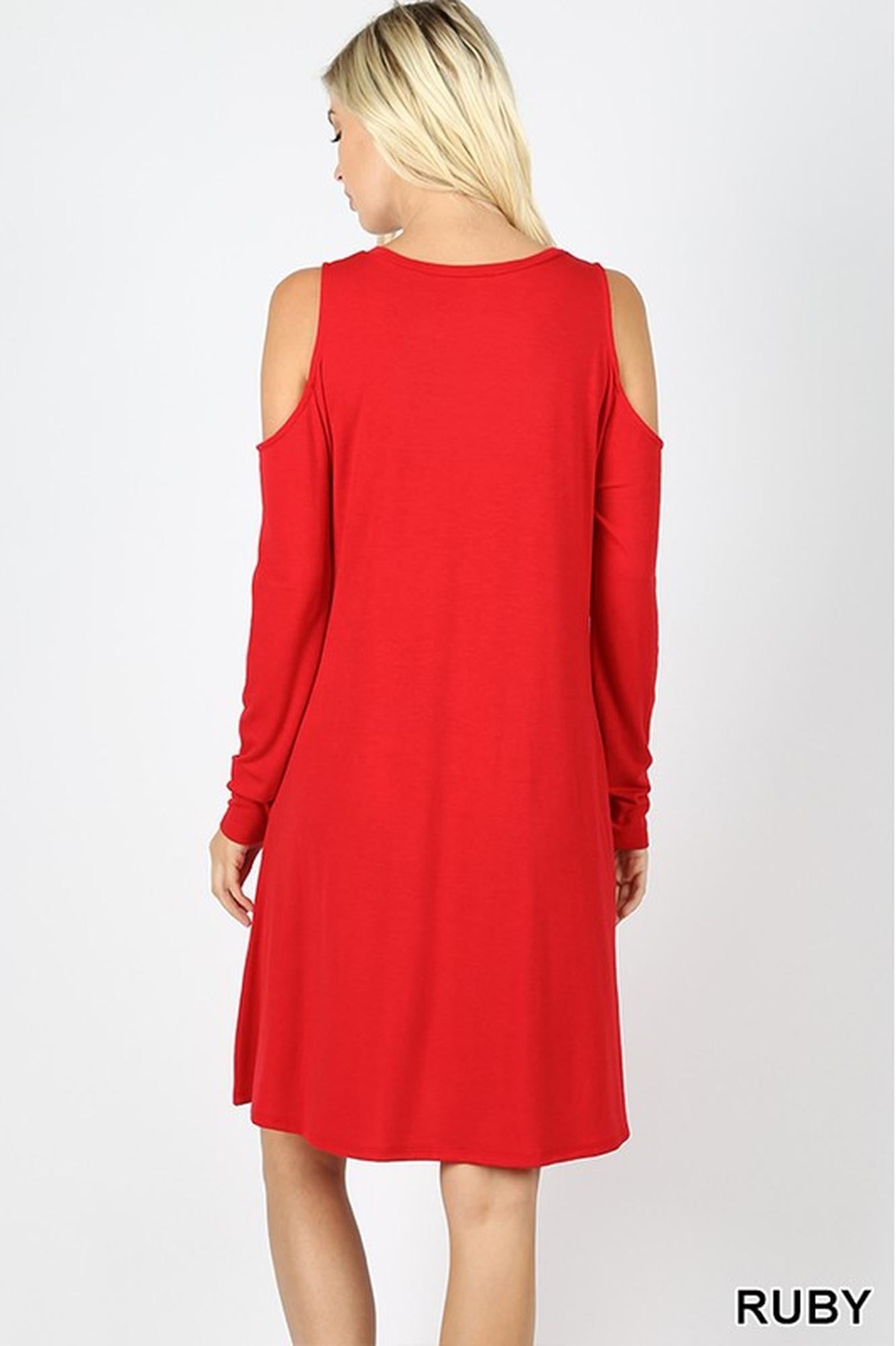 Wholesale Premium Long Sleeve Cold Shoulder Rayon Tunic / Dress with Pockets