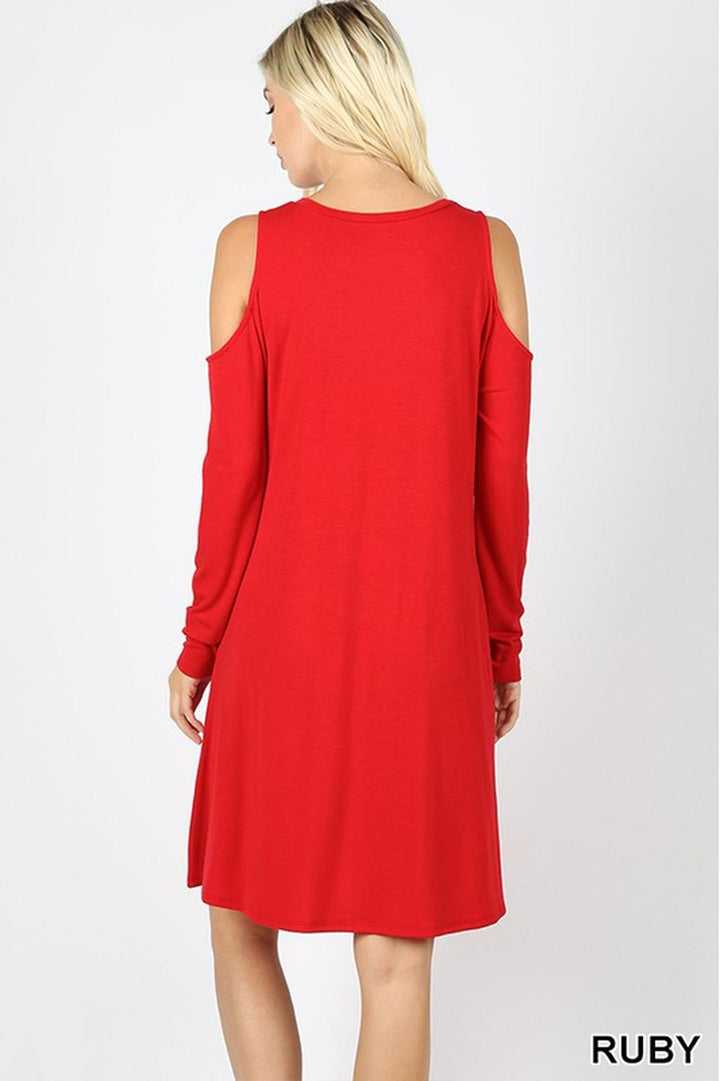 Wholesale Premium Long Sleeve Cold Shoulder Rayon Tunic / Dress with Pockets