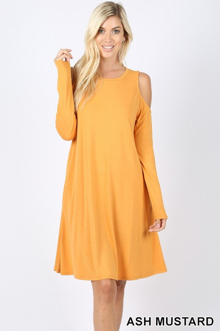 Wholesale Premium Long Sleeve Cold Shoulder Rayon Tunic / Dress with Pockets