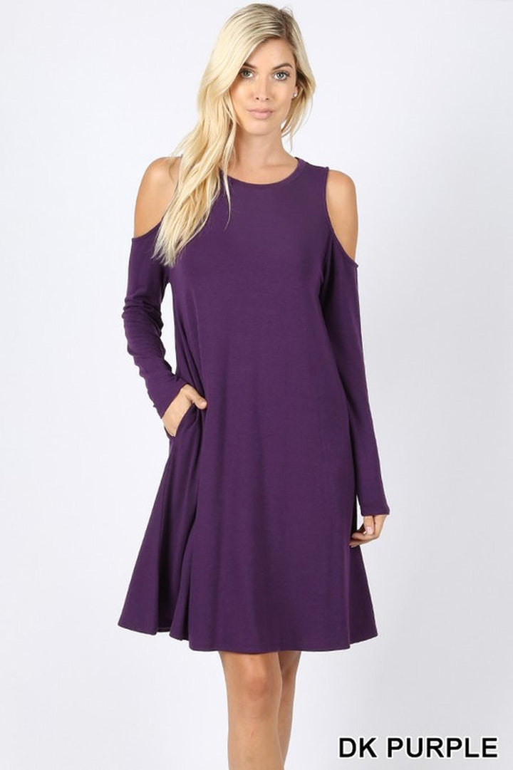 Wholesale Premium Long Sleeve Cold Shoulder Rayon Tunic / Dress with Pockets