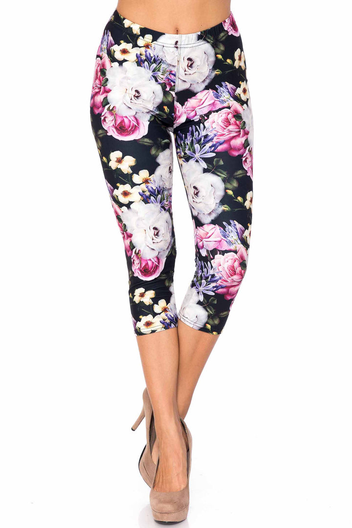 Wholesale Creamy Soft Floral Garden Bouquet Capris - USA Fashion