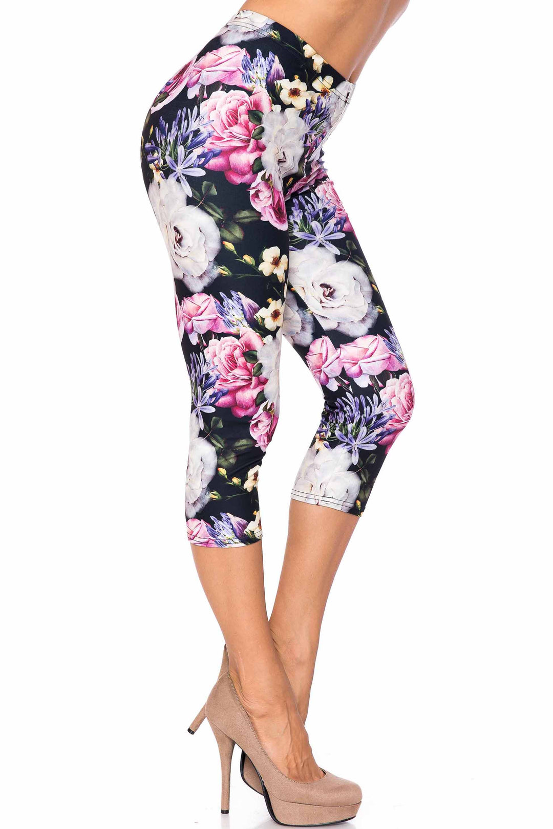 Wholesale Creamy Soft Floral Garden Bouquet Capris - USA Fashion