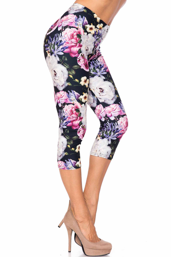 Wholesale Creamy Soft Floral Garden Bouquet Capris - USA Fashion