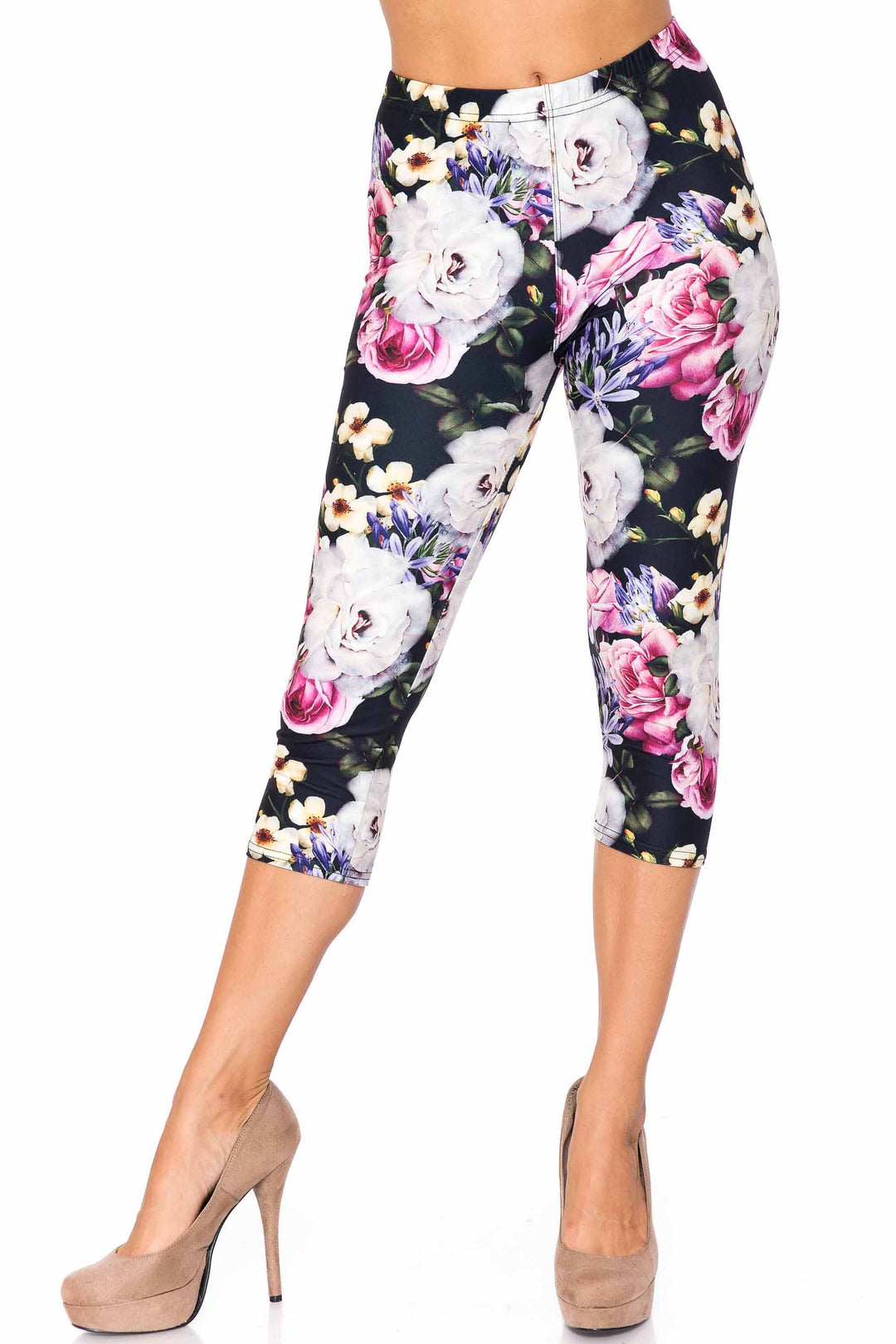 Wholesale Creamy Soft Floral Garden Bouquet Capris - USA Fashion