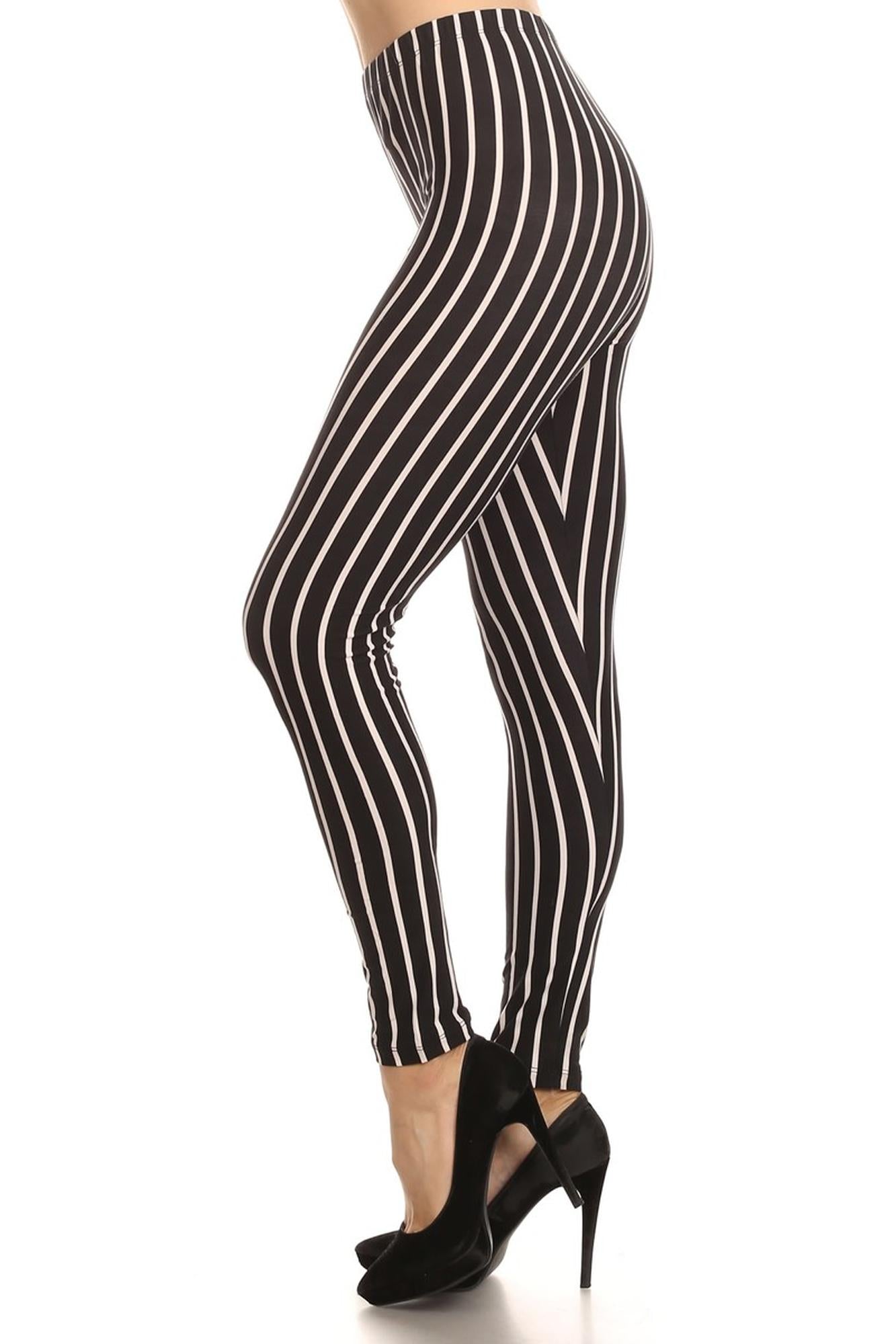 Wholesale Buttery Smooth Vertical Black Pinstripe Leggings
