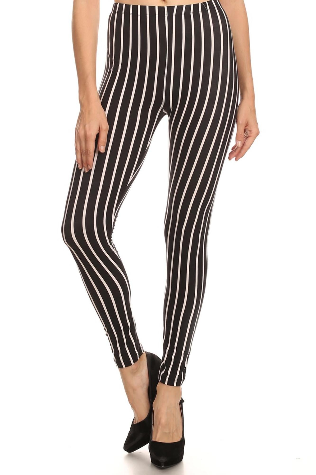 Wholesale Buttery Smooth Vertical Black Pinstripe Leggings