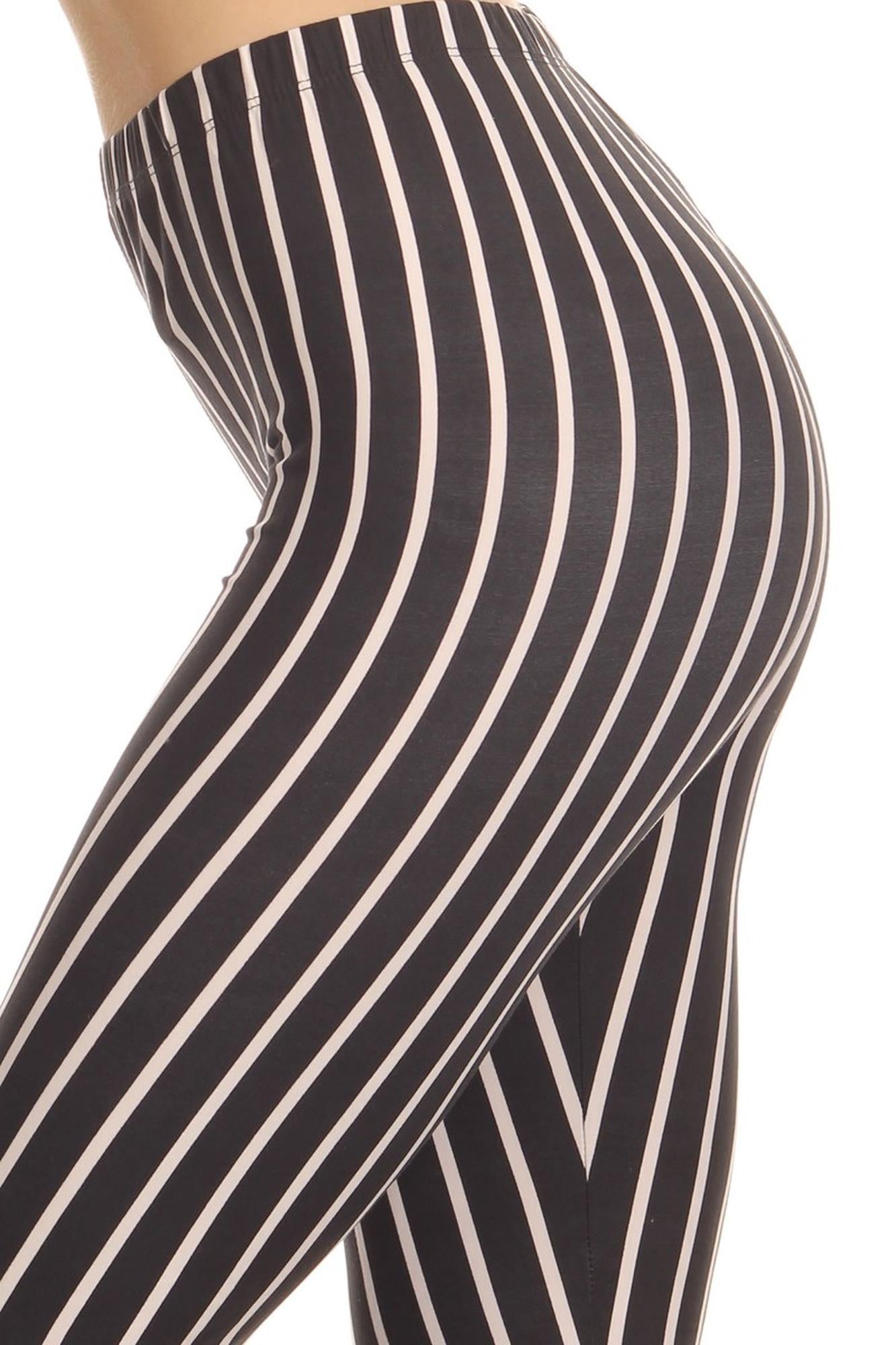 Wholesale Buttery Smooth Vertical Black Pinstripe Leggings