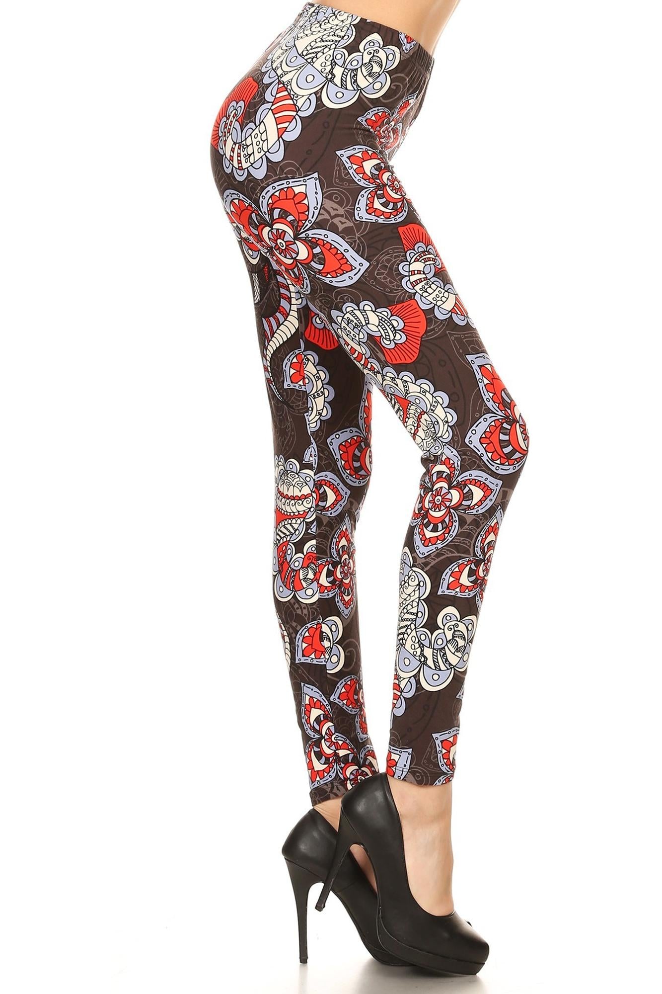 Wholesale Buttery Smooth Ruby Floral Mandala Leggings