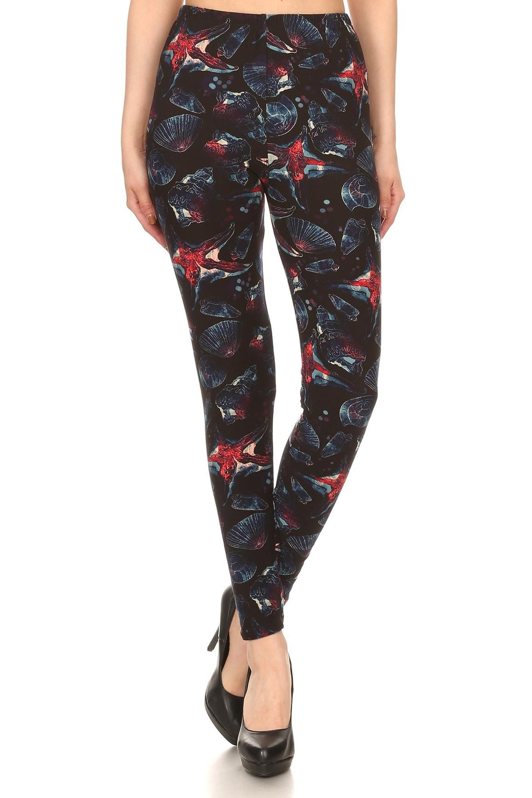 Wholesale Buttery Smooth Red Starfish and Seashell Leggings