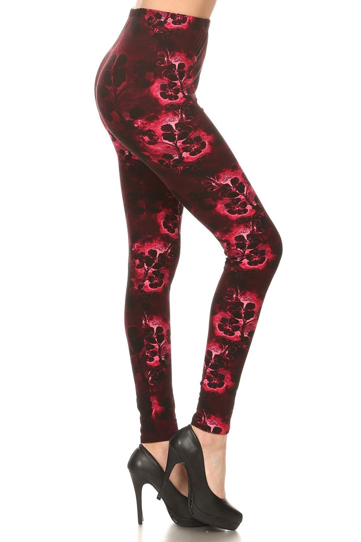 Wholesale Buttery Smooth Burgundy Shadow Floral Leggings