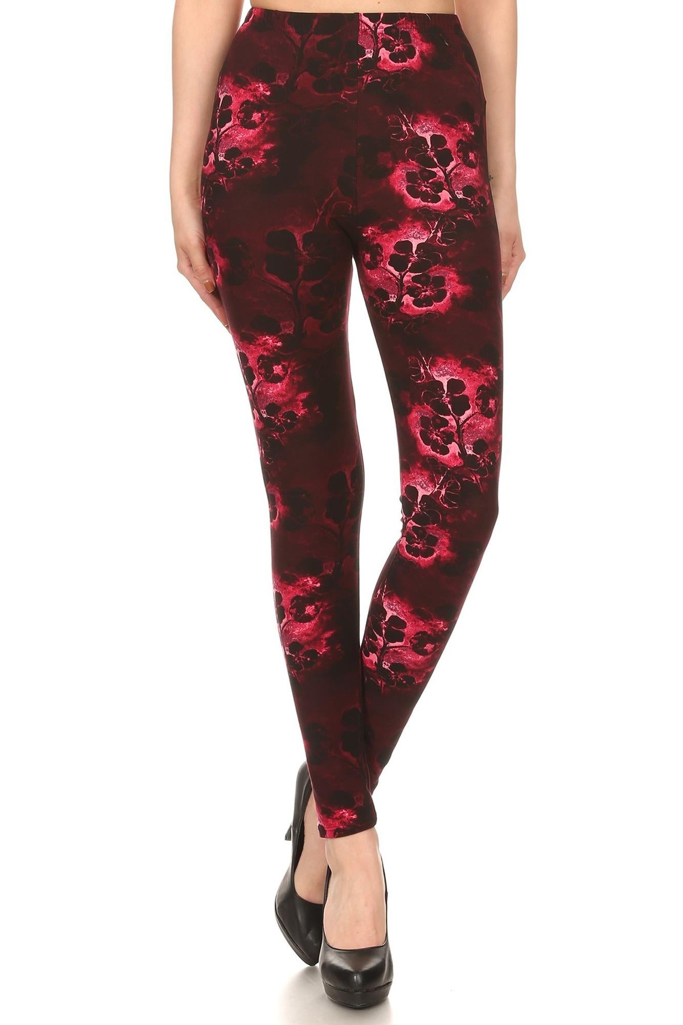 Wholesale Buttery Smooth Burgundy Shadow Floral Leggings