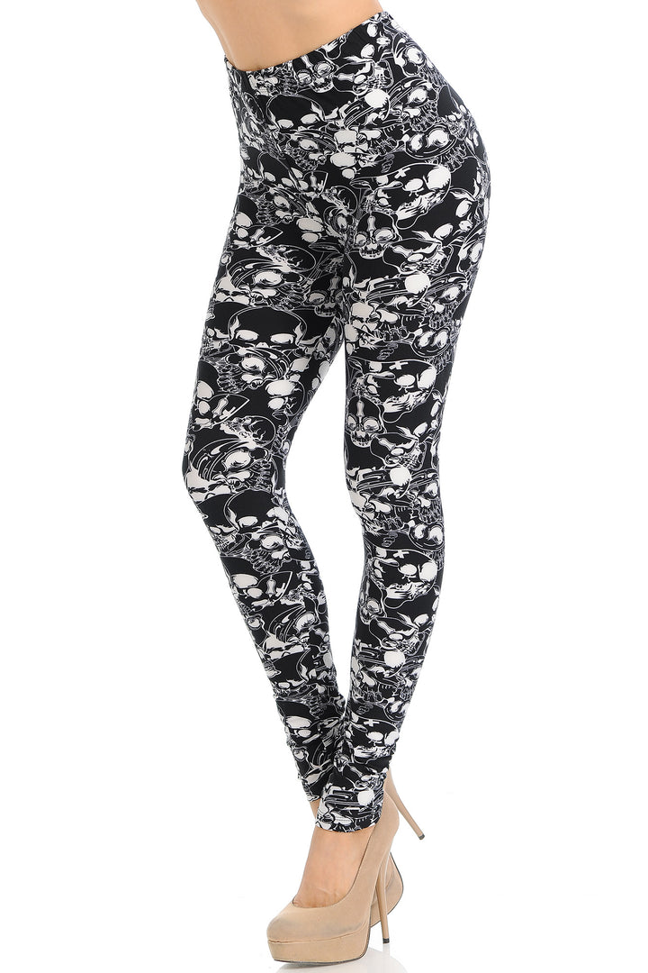 Wholesale Buttery Smooth Black Layers of Skulls Leggings