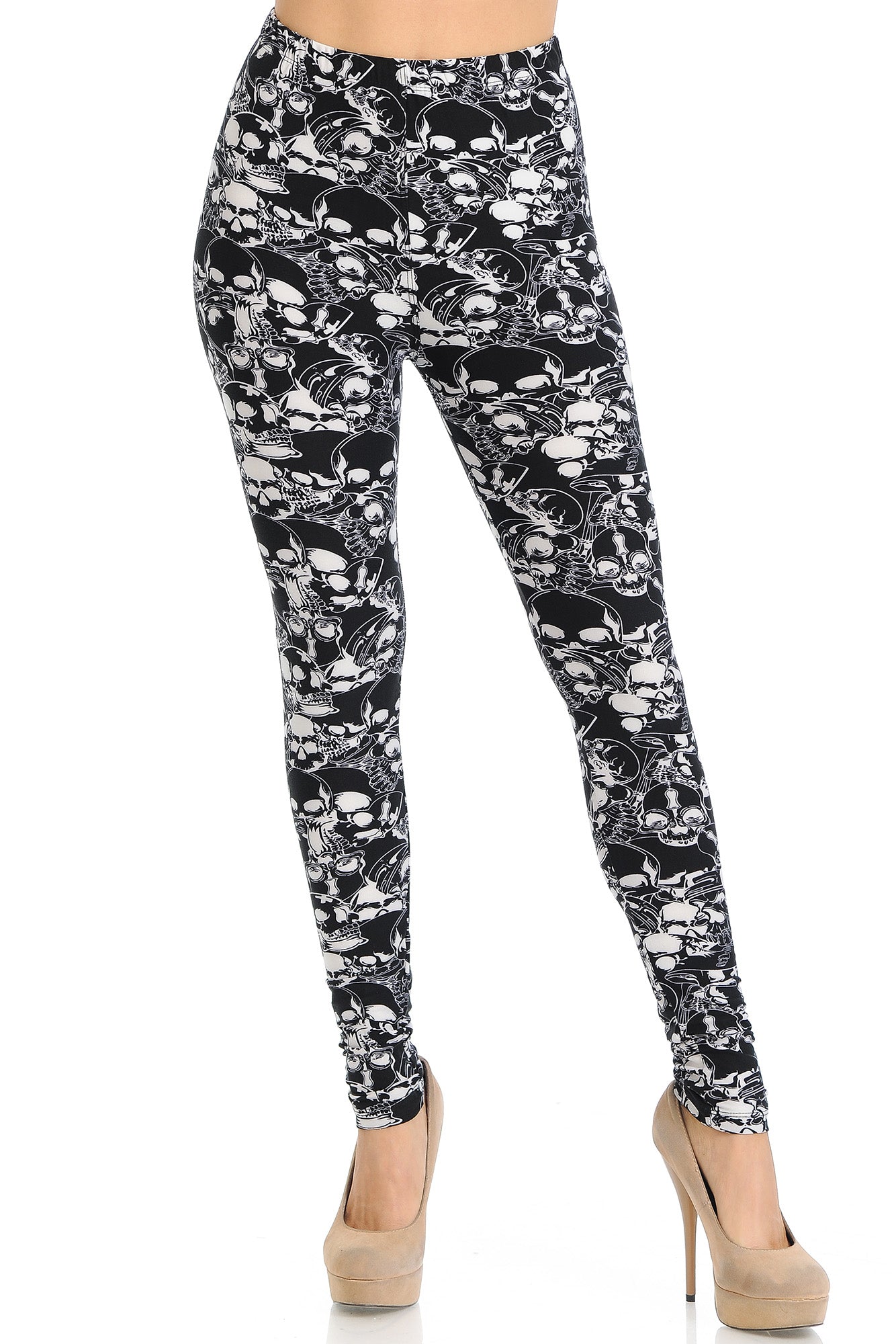 Wholesale Buttery Smooth Black Layers of Skulls Leggings