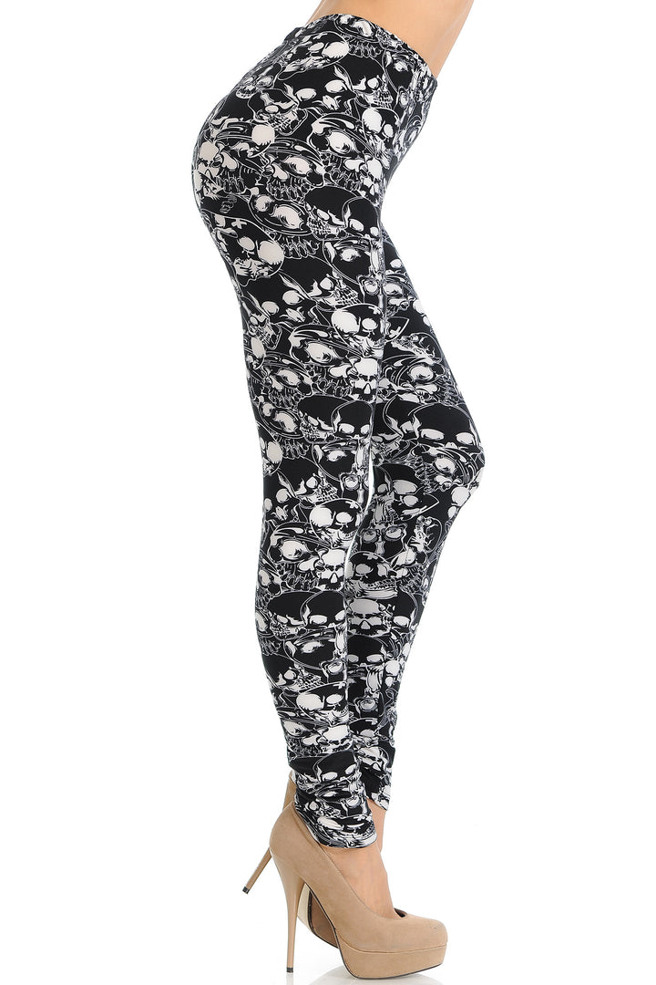 Wholesale Buttery Smooth Black Layers of Skulls Leggings