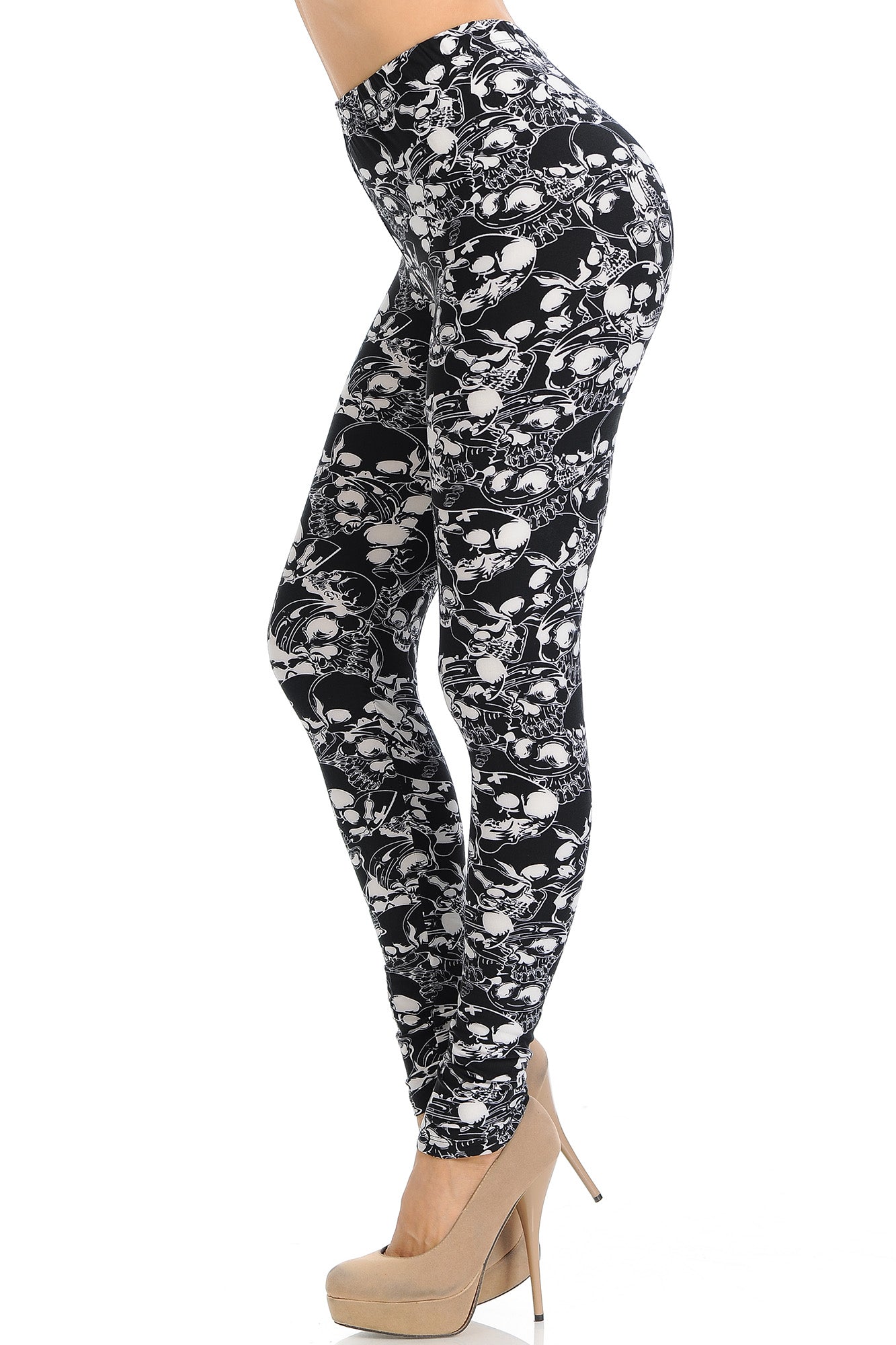 Wholesale Buttery Smooth Black Layers of Skulls Leggings