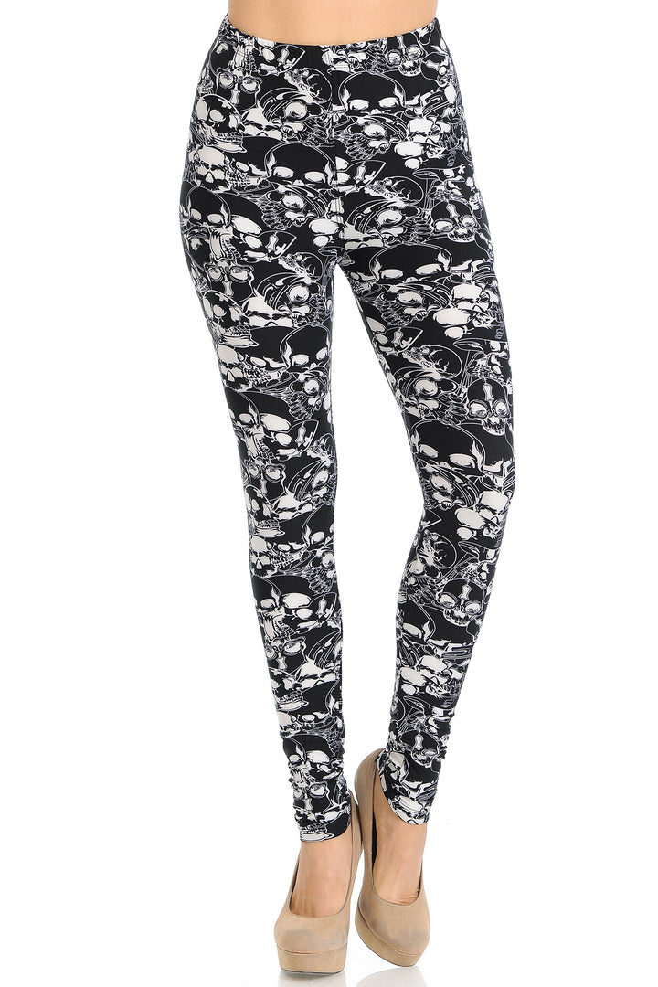 Wholesale Buttery Smooth Black Layers of Skulls Leggings